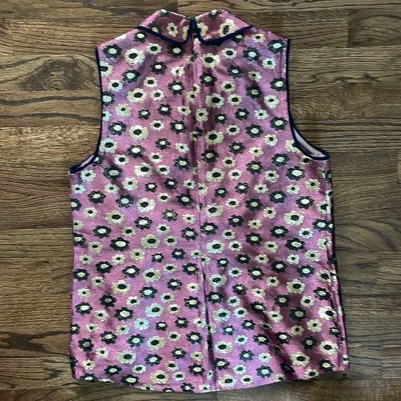 J Crew Jacquard Flowered Mod Sleeveless Peter Pan Collar Top - Picture 3 of 3